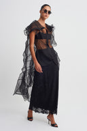 Black Asymmetric Organza Vest with Floral Appliqué-K265015017