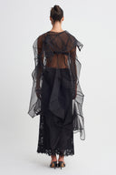 Black Asymmetric Organza Vest with Floral Appliqué-K265015017