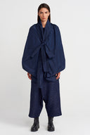 Night Blue Tie-Front Oversized Jacket-K265015070
