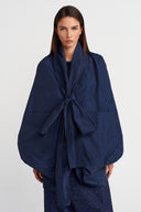 Night Blue Tie-Front Oversized Jacket-K265015070