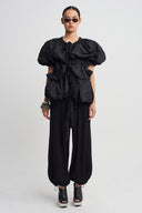 Black Balloon Sleeve Gathered Jacket-K265015074