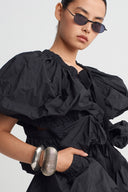 Black Balloon Sleeve Gathered Jacket-K265015074