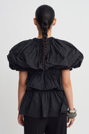 Black Balloon Sleeve Gathered Jacket-K265015074