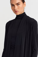 Black Side Slit Long Jersey Cardigan-K265015075