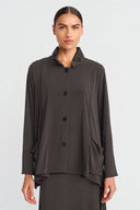 Brown Asymmetric Pocket Detail Jersey Jacket-K265015076