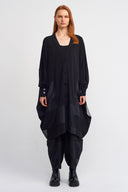 Black Satin and Organza Detail Oversized Jersey Jacket-K265015077