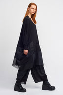 Black Satin and Organza Detail Oversized Jersey Jacket-K265015077