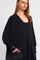 Black Satin and Organza Detail Oversized Jersey Jacket-K265015077