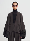 Brown Mixed Fabric Jersey Cardigan-K265015081