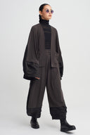 Brown Mixed Fabric Jersey Cardigan-K265015081