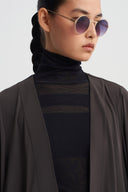 Brown Mixed Fabric Jersey Cardigan-K265015081