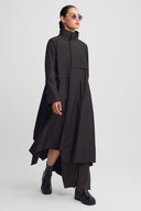 Brown Asymmetric Long Jacket-K265015082