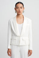 Off White Shawl Collar Pocket Detail Blazer-K265015083
