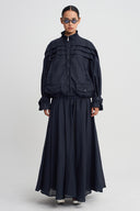 Night Blue Striped Detail High Neck Jacket-K265015085