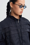 Night Blue Striped Detail High Neck Jacket-K265015085