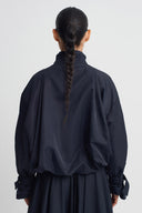Night Blue Striped Detail High Neck Jacket-K265015085