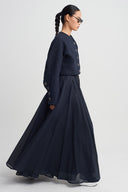 Night Blue Button Detail Cropped Jacket-K265015086