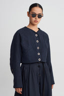 Night Blue Button Detail Cropped Jacket-K265015086
