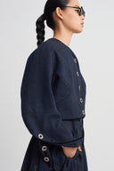 Night Blue Button Detail Cropped Jacket-K265015086