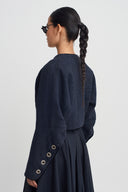 Night Blue Button Detail Cropped Jacket-K265015086