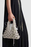 Silver Shimmering Macramé Top Handle Bag-K268018018