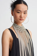 Silver Shimmering Macramé Fringe Necklace-K269019007