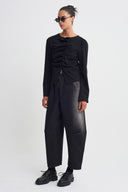 Black Ruched Button-Front Cardigan-K265015013