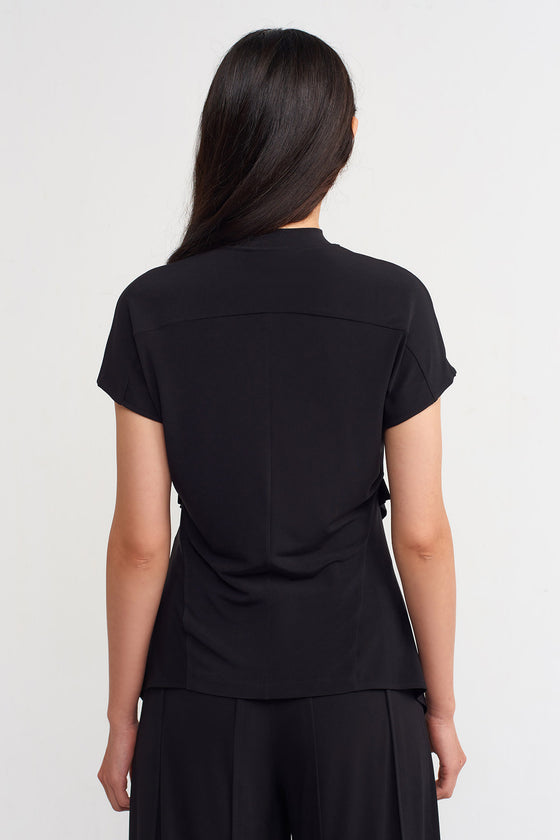 Black Round Neck, Side Panel T-shirt-Y231011132