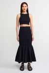 Black Rubber Quilted Long Poplin Skirt With Ruffles-Y232012029