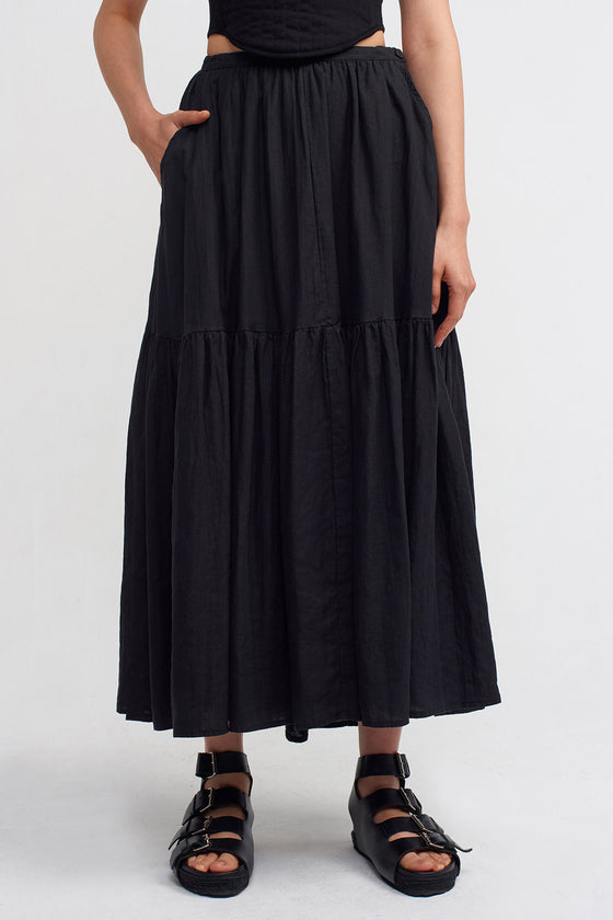 Black Midi Linen Skirt-Y232012031