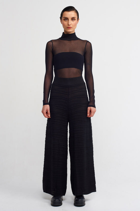 Black Jacquard Patterned Knit Trousers-Y233013023