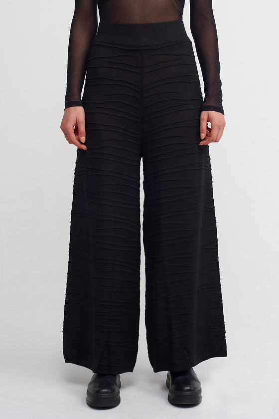 Black Jacquard Patterned Knit Trousers-Y233013023