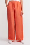 Orange Elastic Waist, Loose Silk Trousers-Y233013090