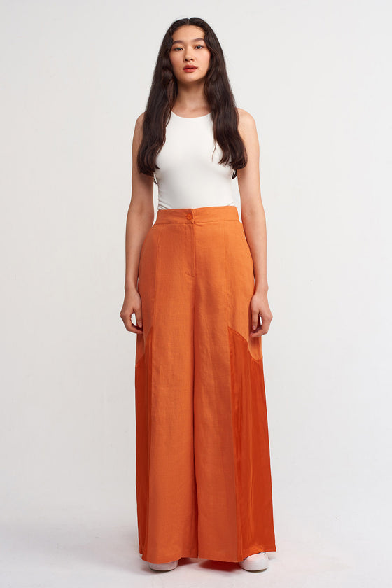 Amber Linen And Satin Combination Loose Trousers-Y233013093