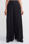 Black Linen And Satin Combination Loose Trousers-Y233013093