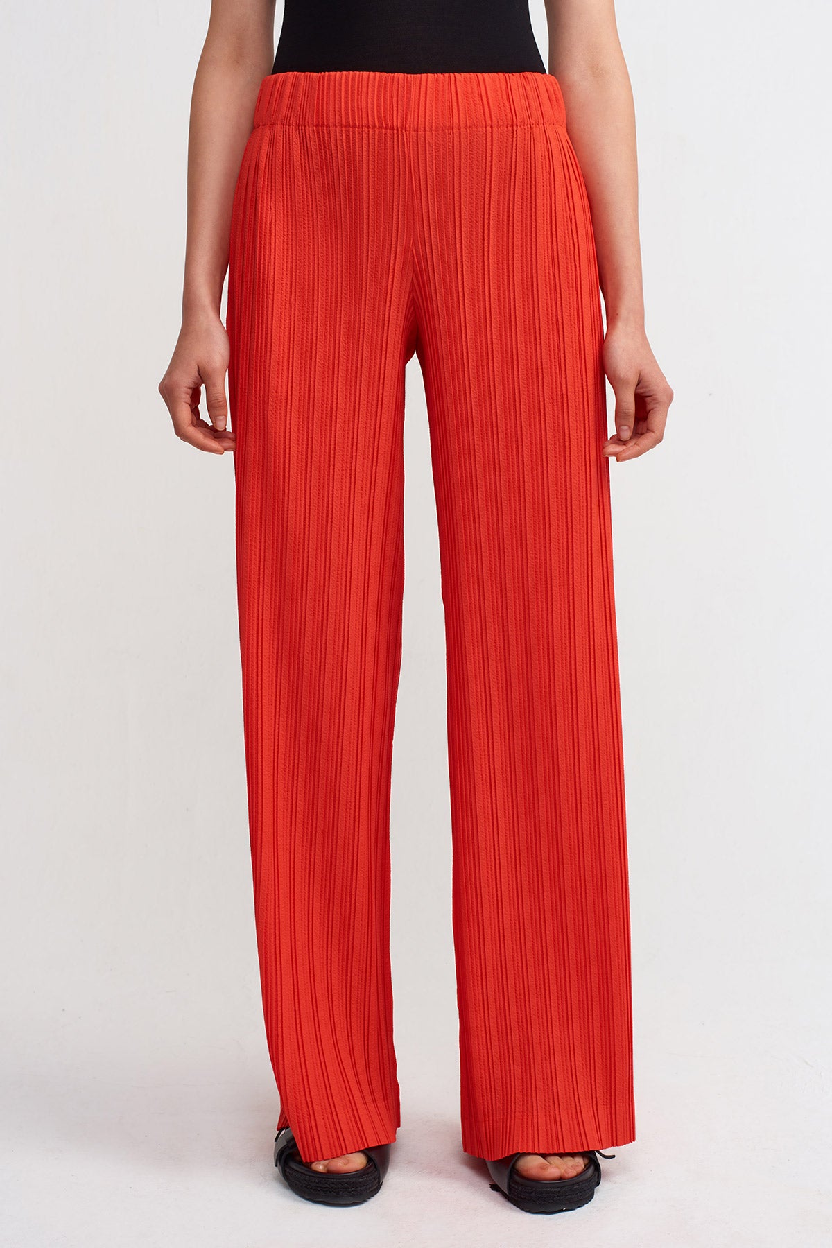 Orange Wide Pleat Trousers-Y233013094