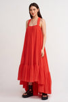 Orange Strapless, Ruffled Crinkle Maxi Dress-Y234014126