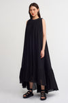 Black Halter Neck Crinkle Maxi Dress-Y234014127