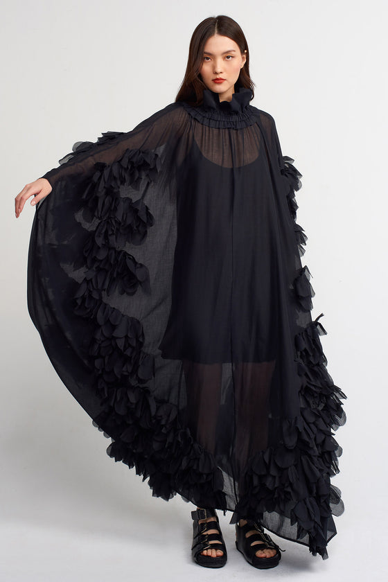 Black Floral Patterned Long Voile Dress-Y234014164