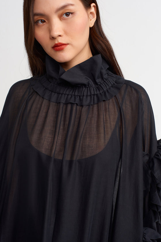 Black Floral Patterned Long Voile Dress-Y234014164