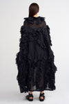 Black Frilly Voile Oversize Dress-Y234014168