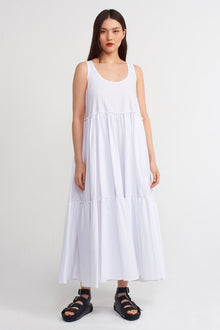  Off White Pleated Poplin Maxi Length Dress-Y234014170