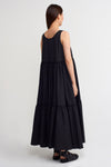 Black Pleated Poplin Maxi Length Dress-Y234014170