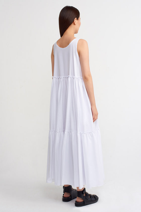 Off White Pleated Poplin Maxi Length Dress-Y234014170