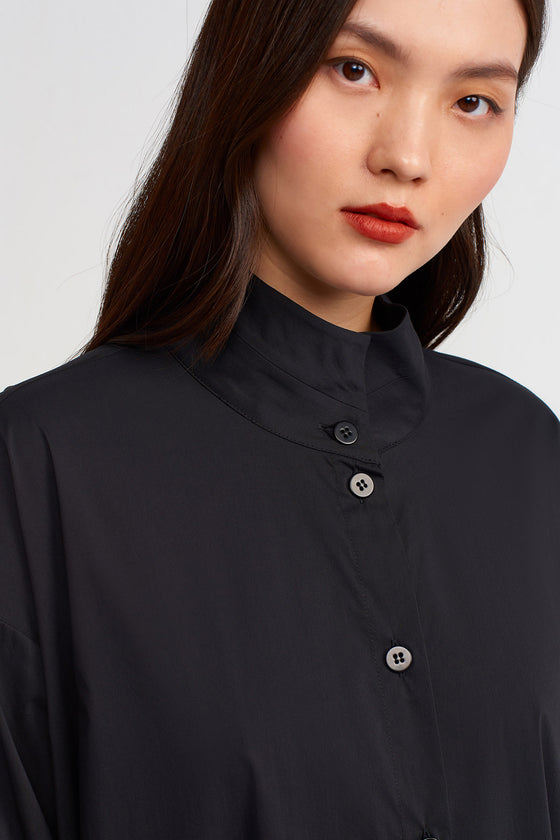 Black Straight Collar Shirt Dress-Y234014173