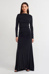 Black Backless Pleated Long Dress-Y234014179