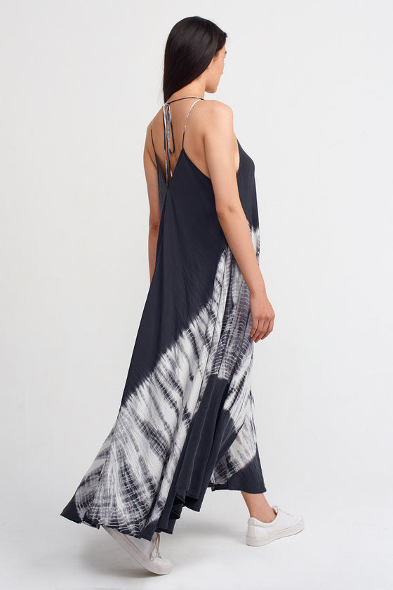 Black / White Tie-Dye Adjustable Thin Strap Long Dress-Y234014180