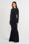 Black Long Sleeve Fish Skirt Dress-Y234014181