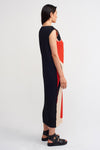 Multicolor Fabric Block Pleat Midi Length Dress-Y234014196
