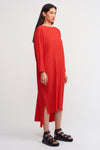 Poppy Red Wide Neck Pleat Midi Dress-Y234014197